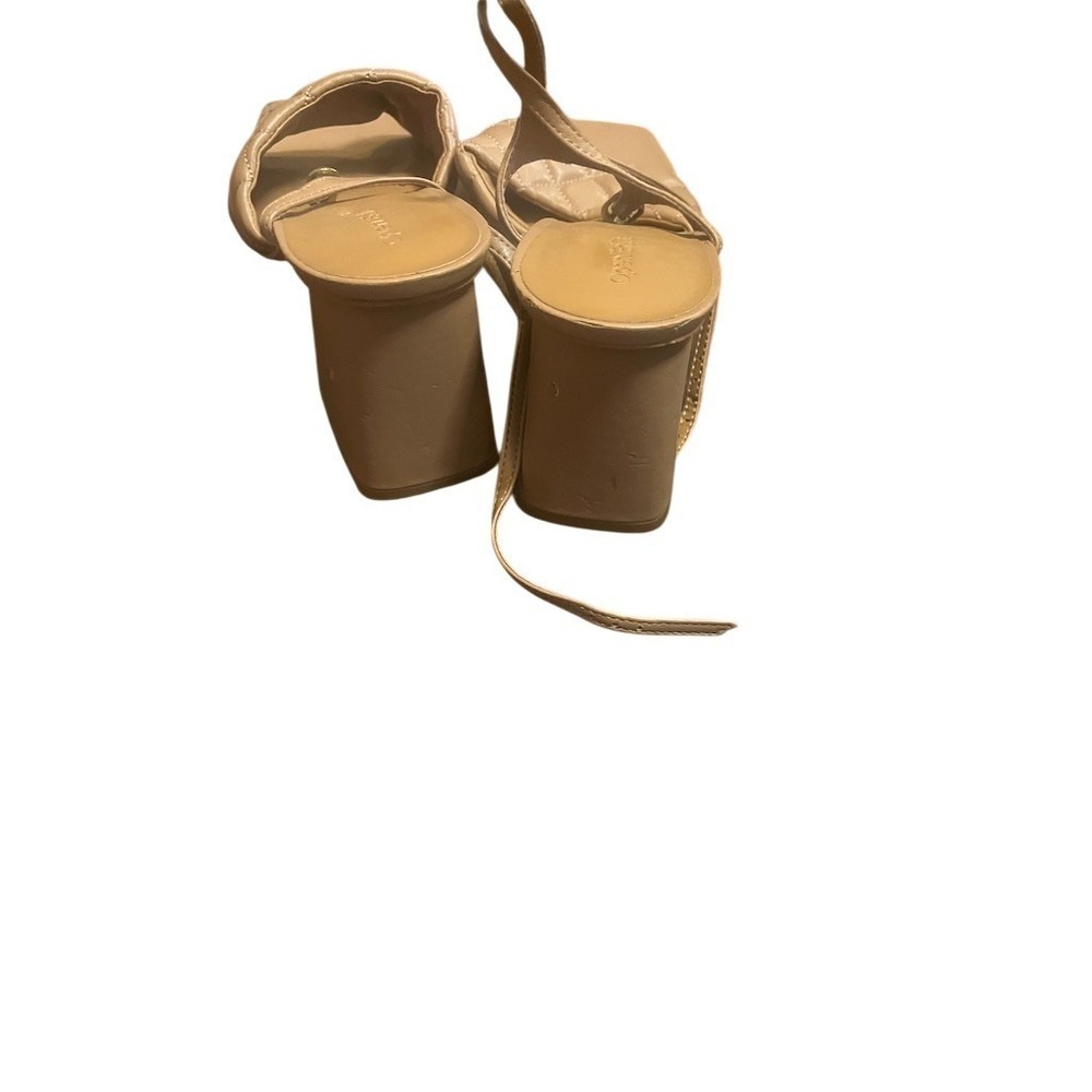 Open Edit Mule Sandals Womens 9.5 Beige Quilted Square Toe Block Heel Tie - Picture 2 of 4